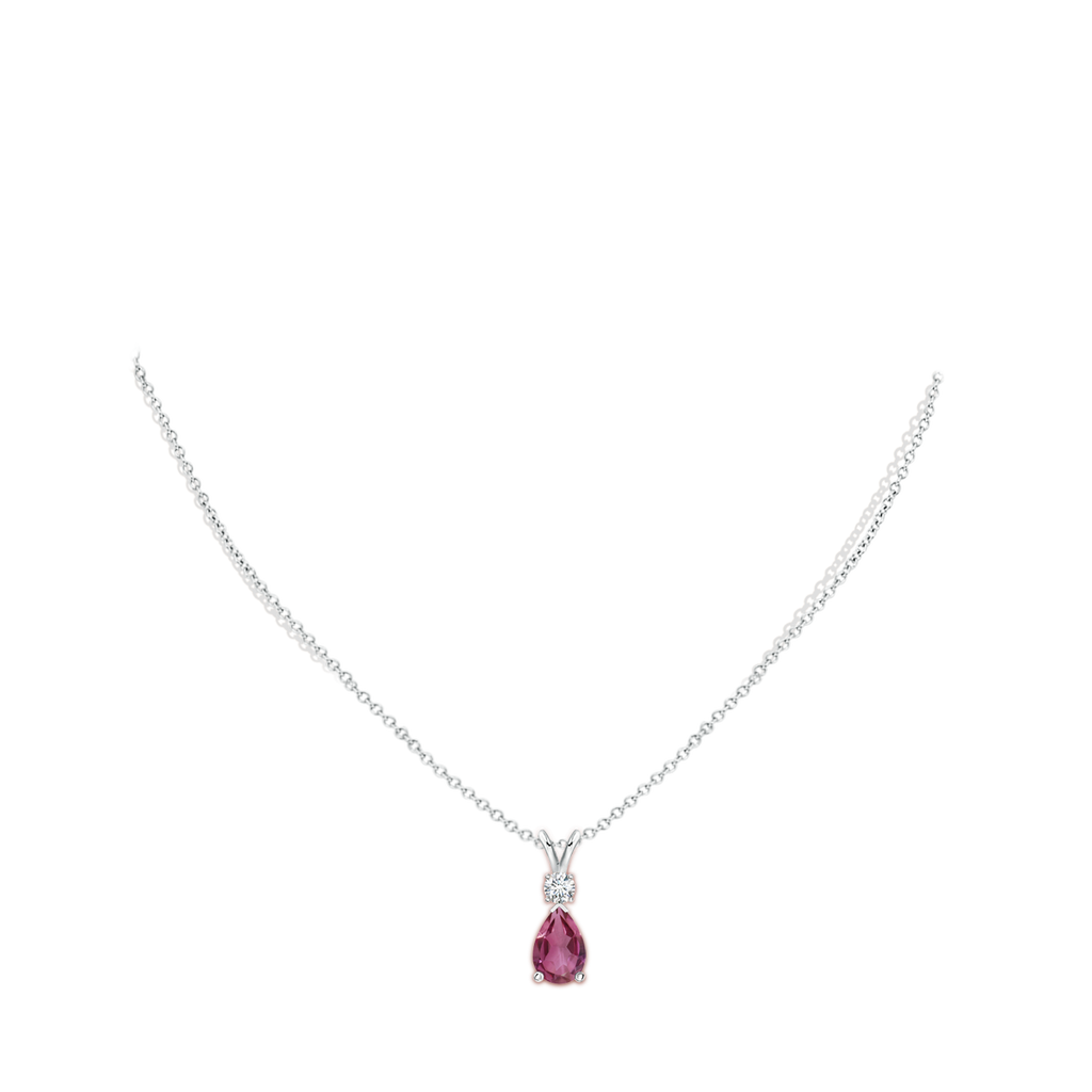 10x7mm AAAA Pink Tourmaline Teardrop Pendant with Diamond in White Gold Body-Neck