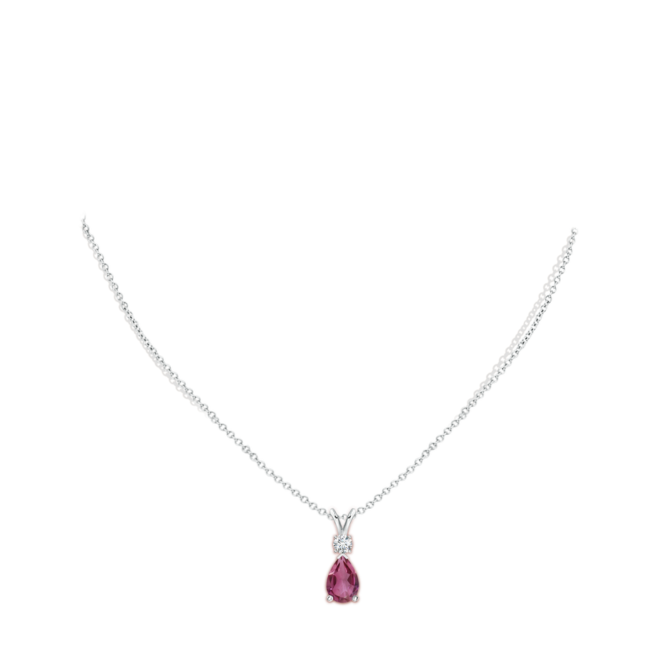 10x7mm AAAA Pink Tourmaline Teardrop Pendant with Diamond in White Gold body-neck