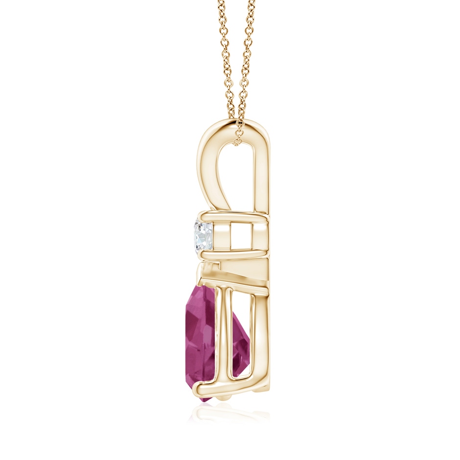 10x7mm AAAA Pink Tourmaline Teardrop Pendant with Diamond in Yellow Gold side 1