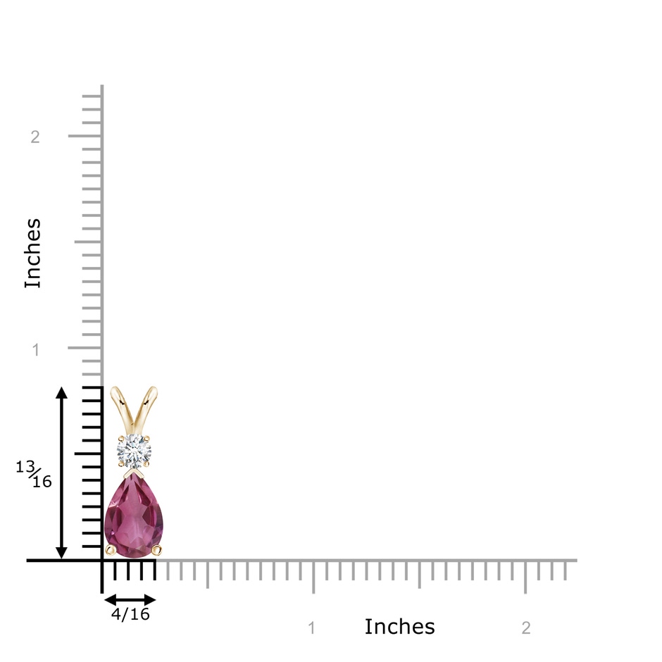 10x7mm AAAA Pink Tourmaline Teardrop Pendant with Diamond in Yellow Gold ruler