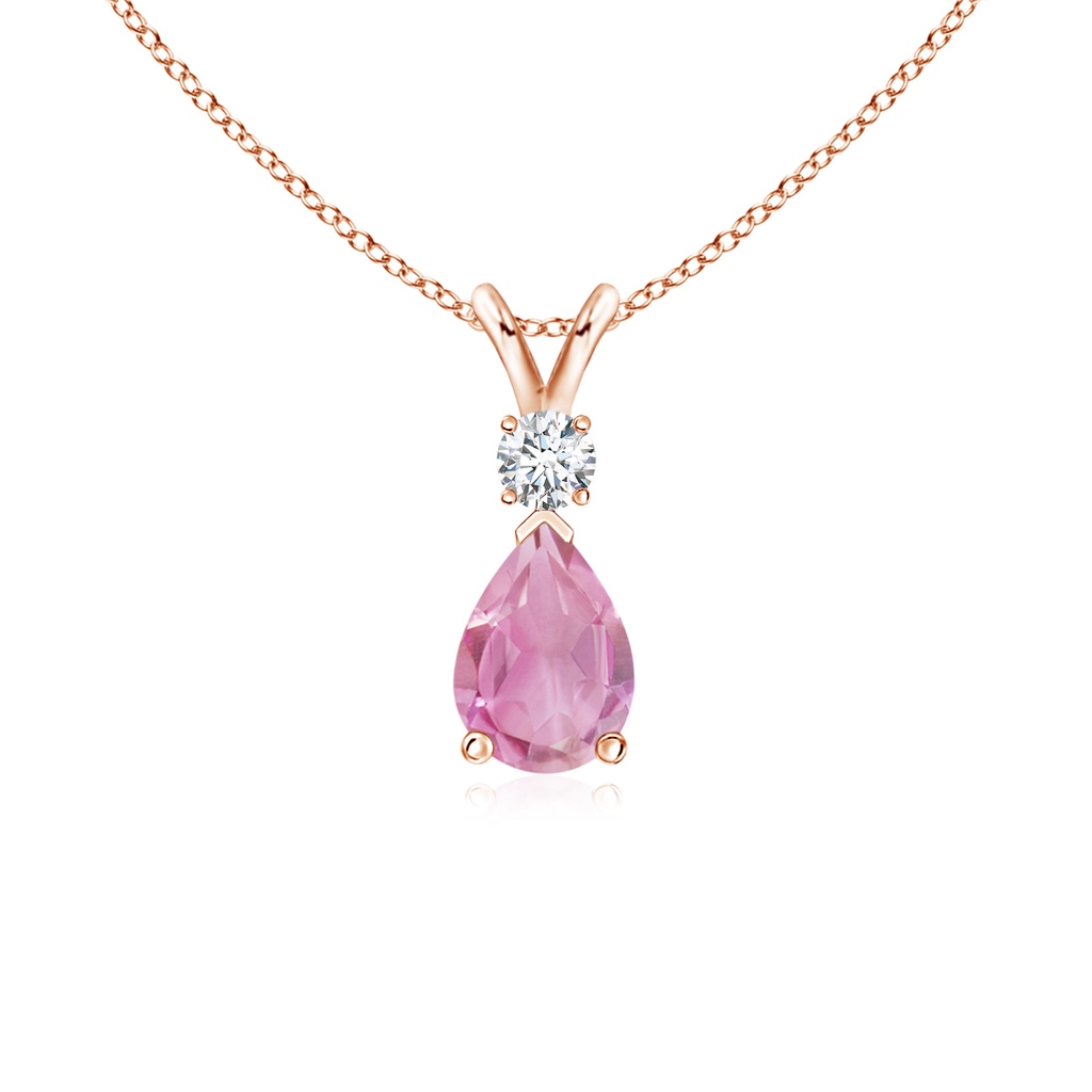 7x5mm A Prong-Set Pink Tourmaline Teardrop V-Bale Pendant with Diamond in 9K Rose Gold