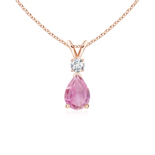 7x5mm A Prong-Set Pink Tourmaline Teardrop V-Bale Pendant with Diamond in 9K Rose Gold