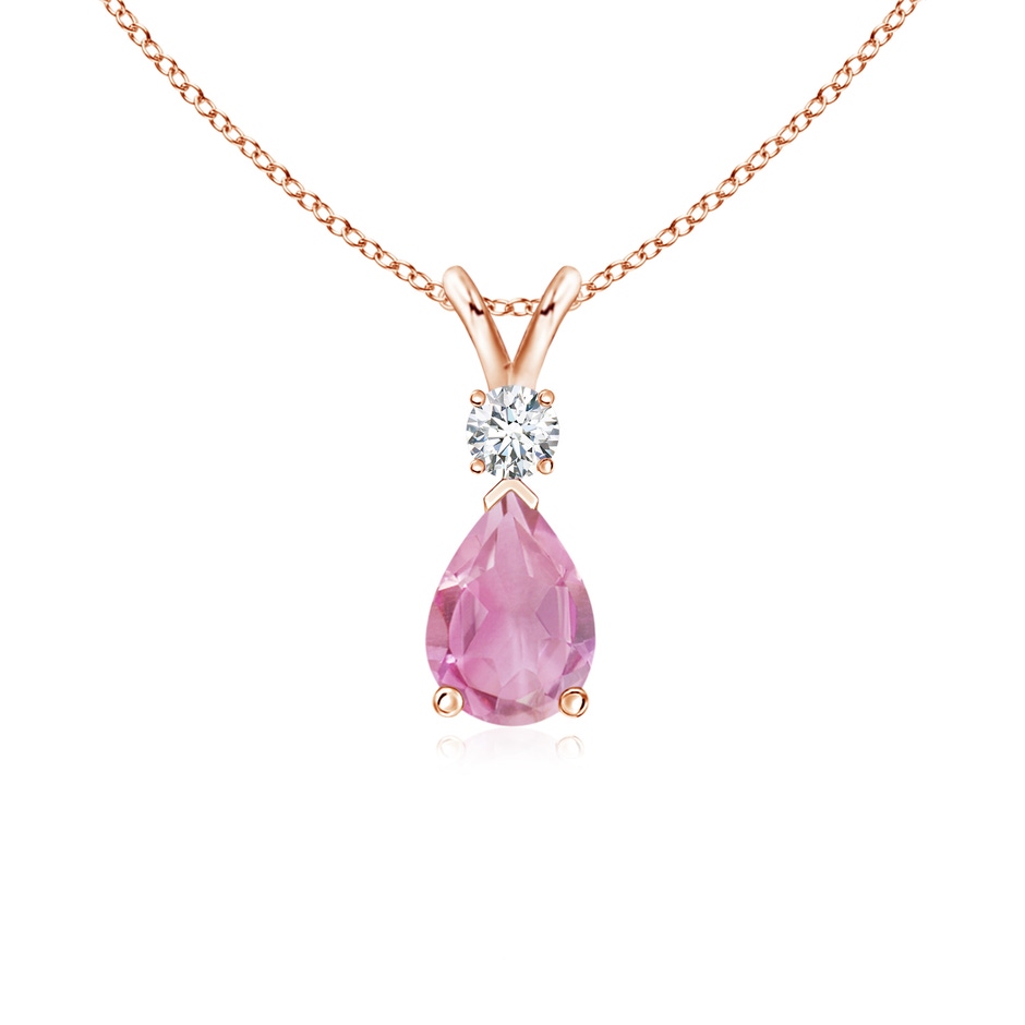 7x5mm A Prong-Set Pink Tourmaline Teardrop V-Bale Pendant with Diamond in Rose Gold 