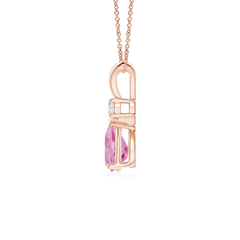 7x5mm A Prong-Set Pink Tourmaline Teardrop V-Bale Pendant with Diamond in Rose Gold side 199