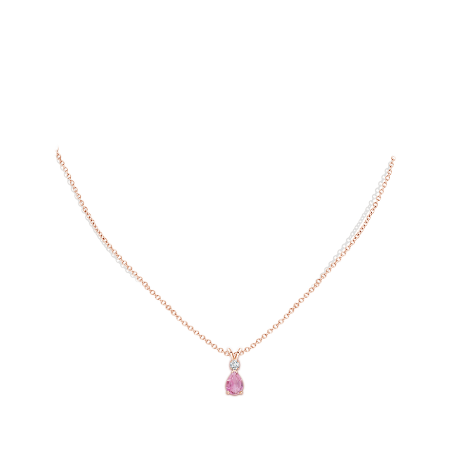 7x5mm A Prong-Set Pink Tourmaline Teardrop V-Bale Pendant with Diamond in Rose Gold pen