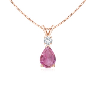 7x5mm AA Prong-Set Pink Tourmaline Teardrop V-Bale Pendant with Diamond in 9K Rose Gold