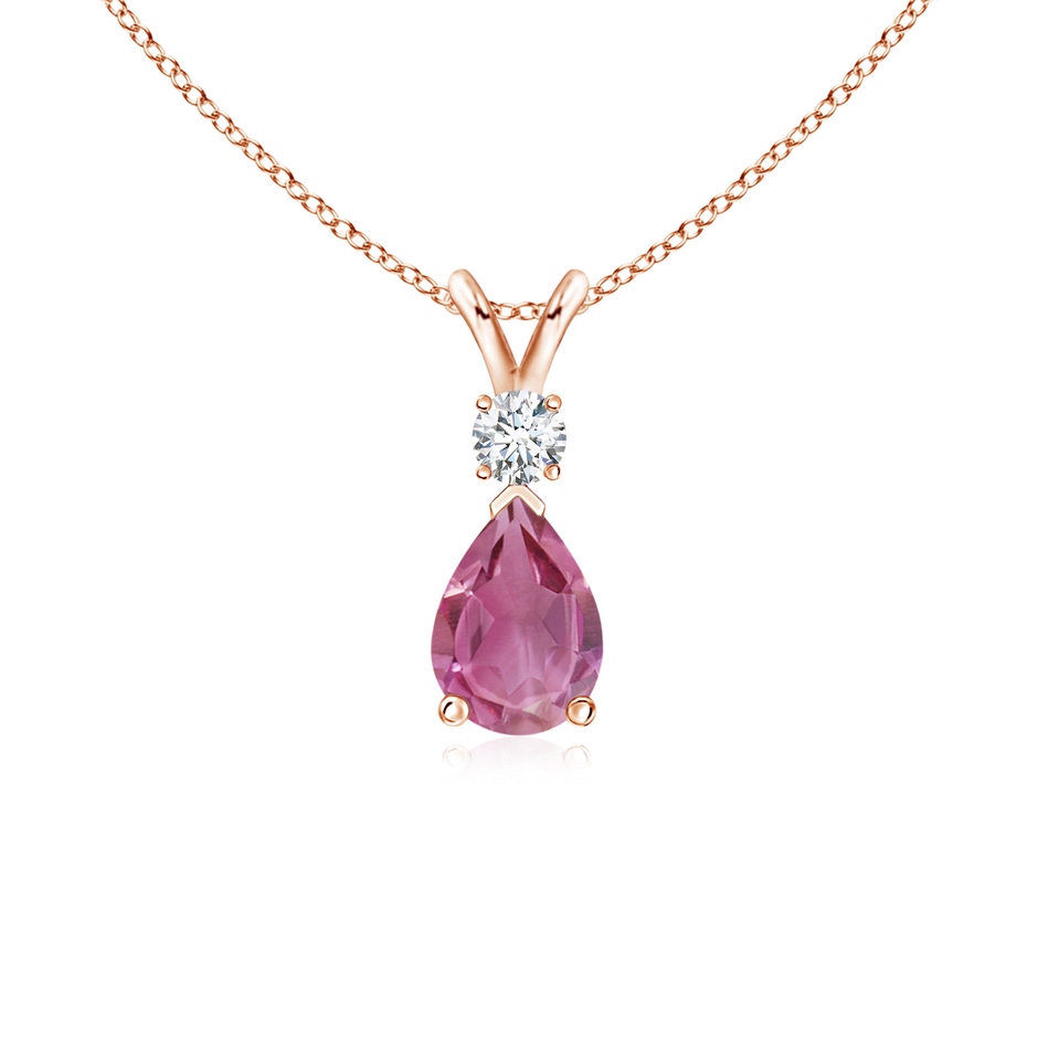 7x5mm AAA Pink Tourmaline Teardrop Pendant with Diamond in Rose Gold 