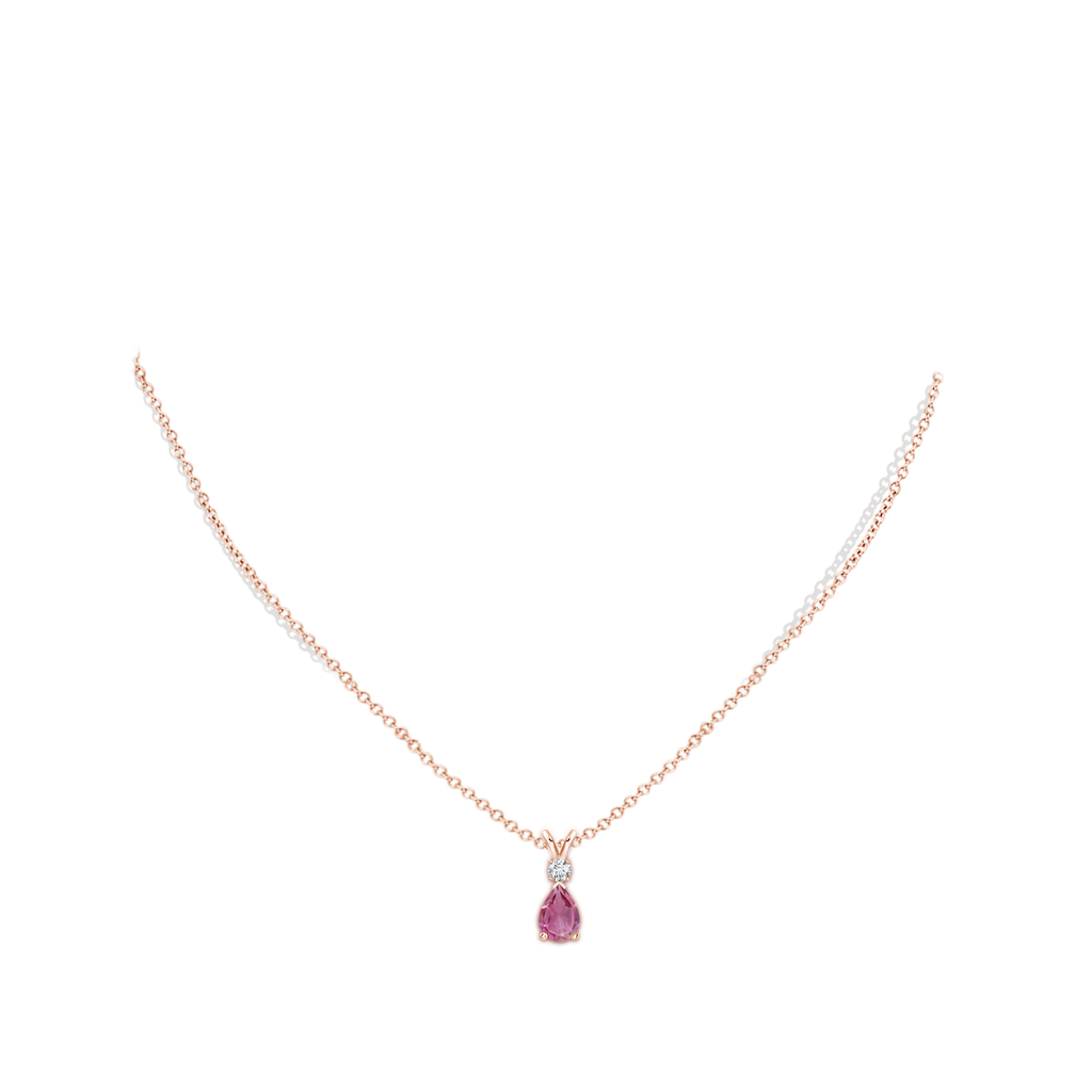 7x5mm AAA Pink Tourmaline Teardrop Pendant with Diamond in Rose Gold Body-Neck