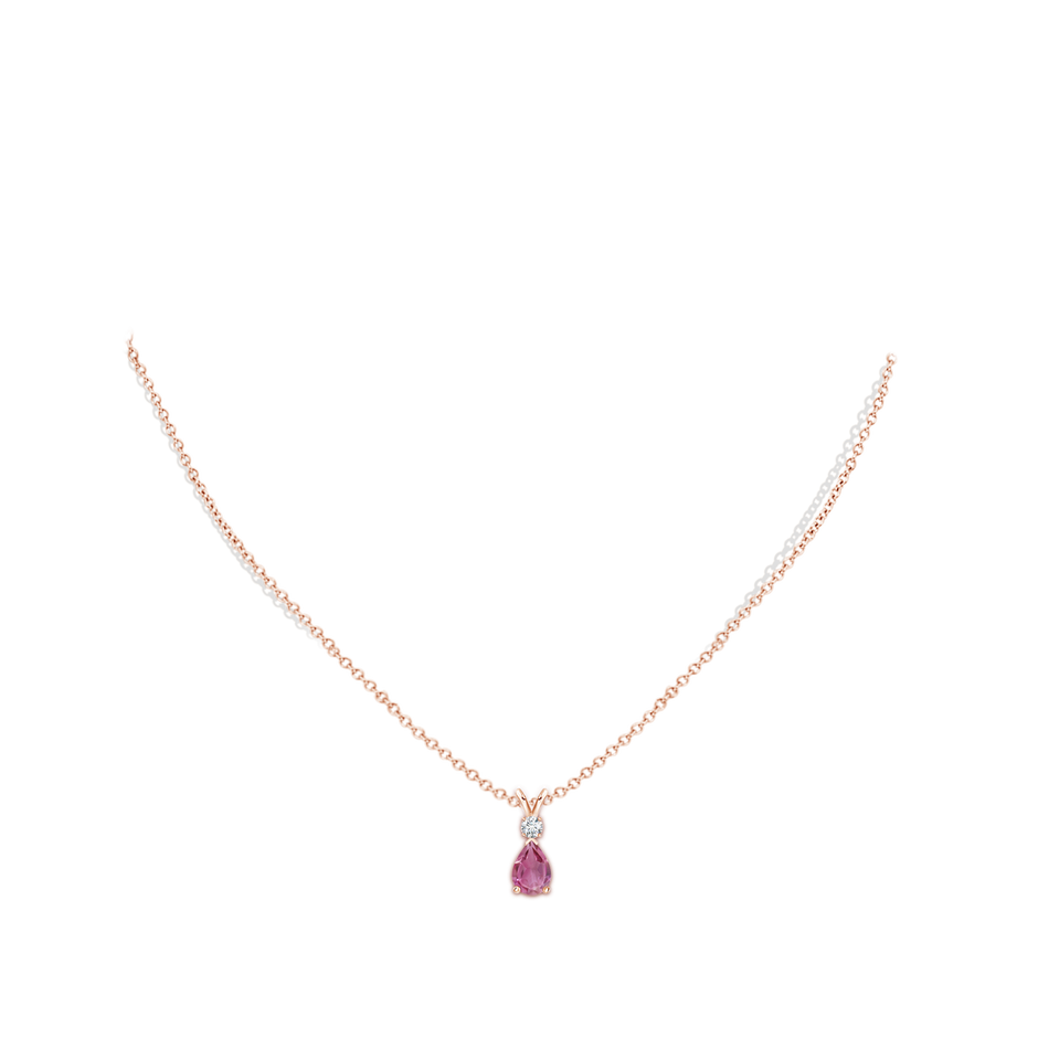 7x5mm AAA Pink Tourmaline Teardrop Pendant with Diamond in Rose Gold body-neck