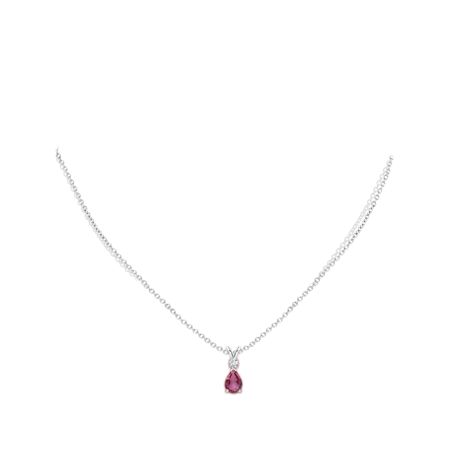 7x5mm AAAA Prong-Set Pink Tourmaline Teardrop V-Bale Pendant with Diamond in P950 Platinum pen
