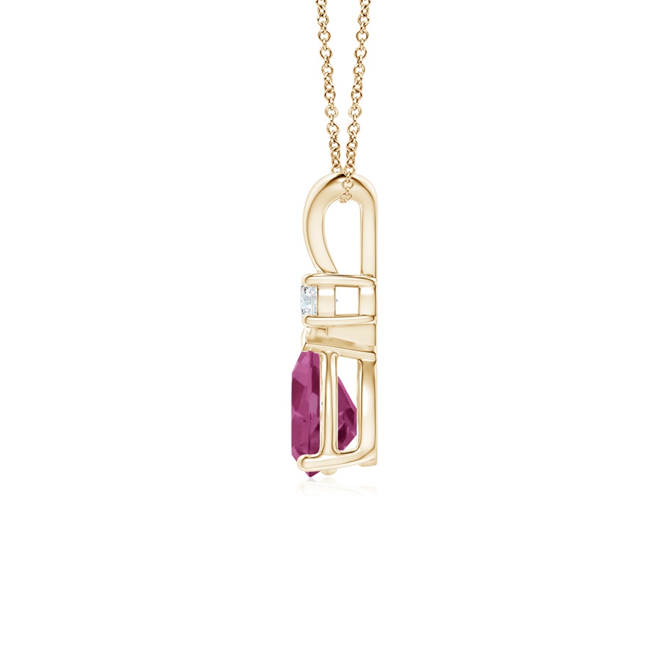 7x5mm AAAA Prong-Set Pink Tourmaline Teardrop V-Bale Pendant with Diamond in Yellow Gold side 199