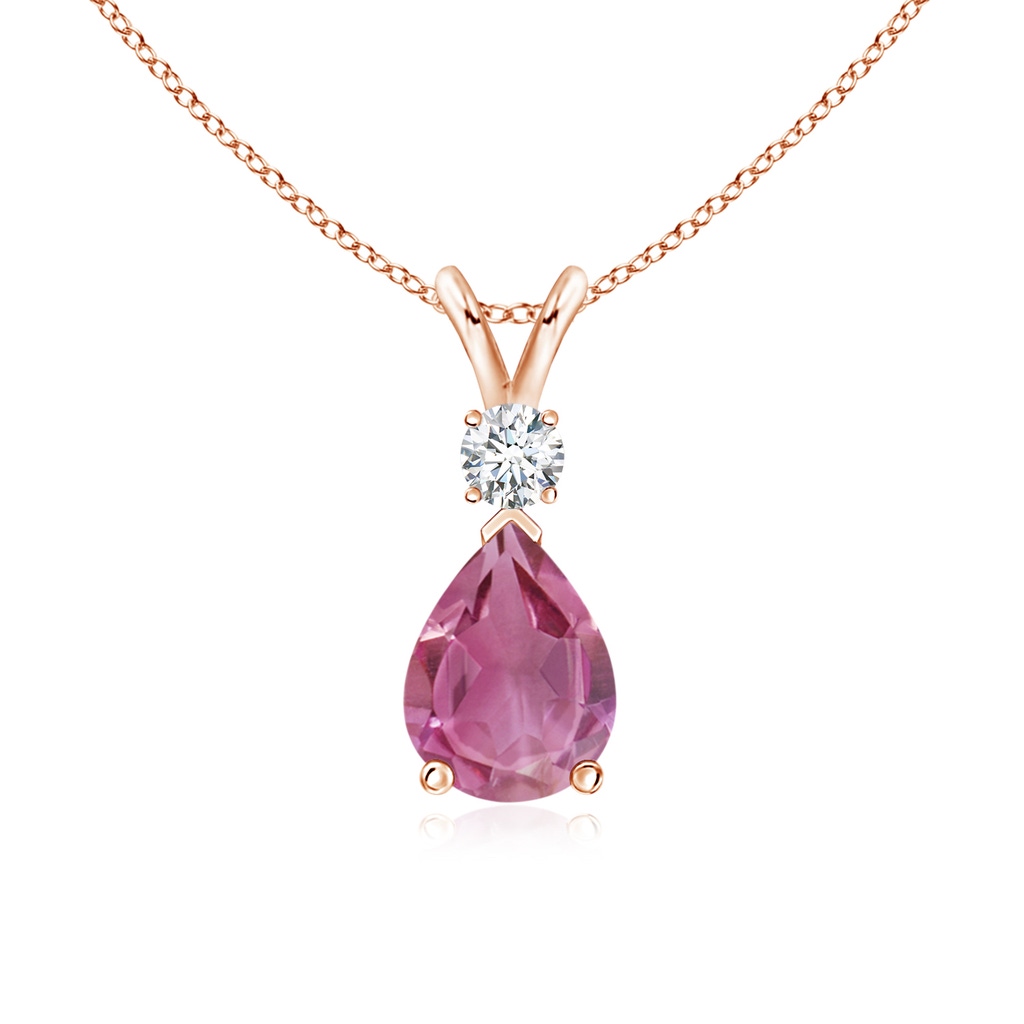 8x6mm AAA Pink Tourmaline Teardrop Pendant with Diamond in Rose Gold