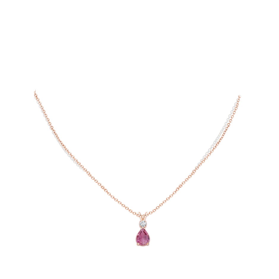 8x6mm AAA Pink Tourmaline Teardrop Pendant with Diamond in Rose Gold body-neck