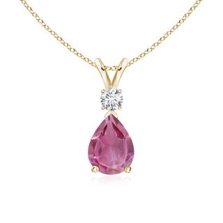 8x6mm AAA Pink Tourmaline Teardrop Pendant with Diamond in Yellow Gold