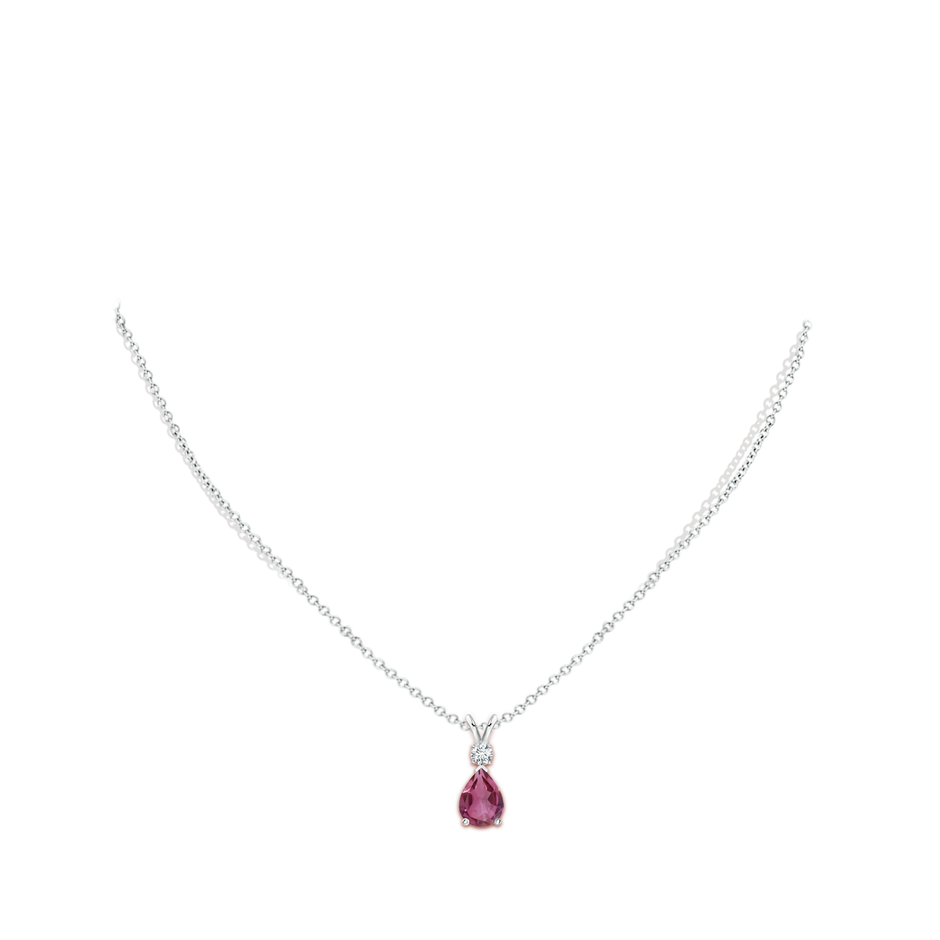 8x6mm AAAA Prong-Set Pink Tourmaline Teardrop V-Bale Pendant with Diamond in P950 Platinum pen