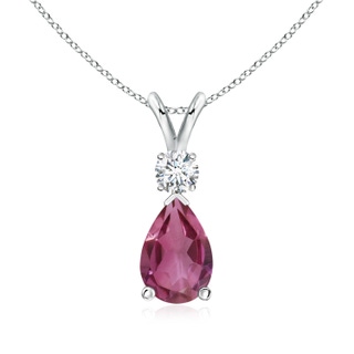 9x7mm AAAA Pink Tourmaline Teardrop Pendant with Diamond in P950 Platinum