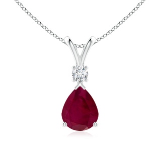 10x8mm A Ruby Teardrop Pendant with Diamond in P950 Platinum