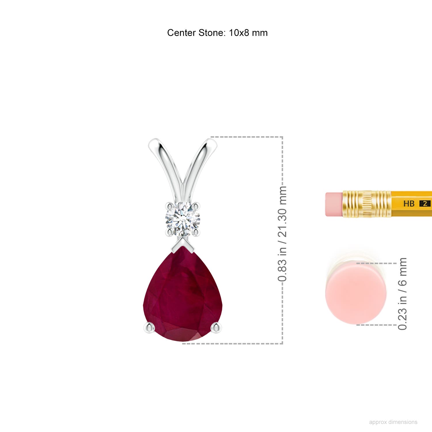 10x8mm A Ruby Teardrop Pendant with Diamond in P950 Platinum - ruler