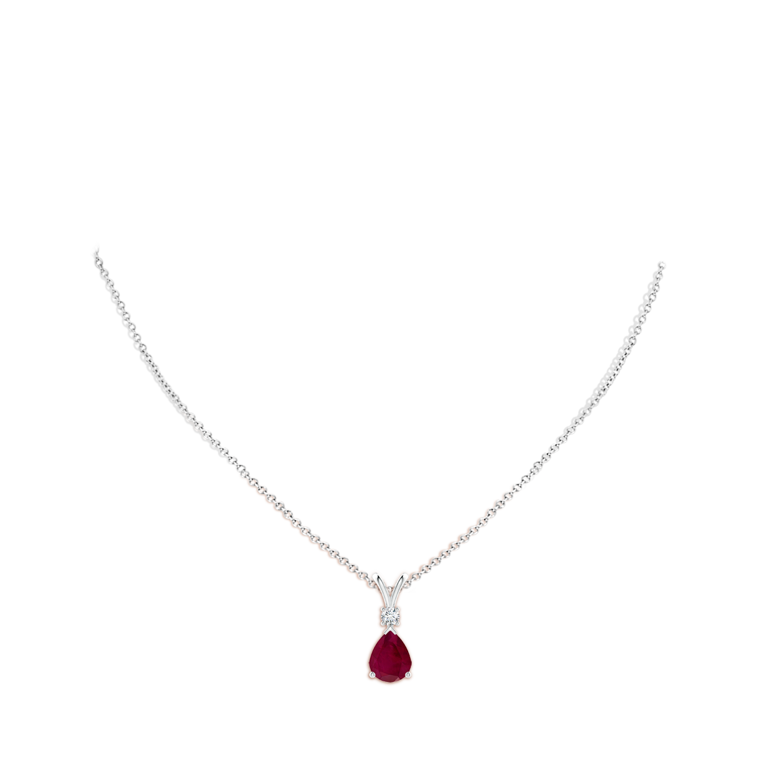 10x8mm A Ruby Teardrop Pendant with Diamond in P950 Platinum - body_neck