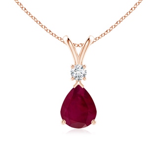 10x8mm A Ruby Teardrop Pendant with Diamond in Rose Gold