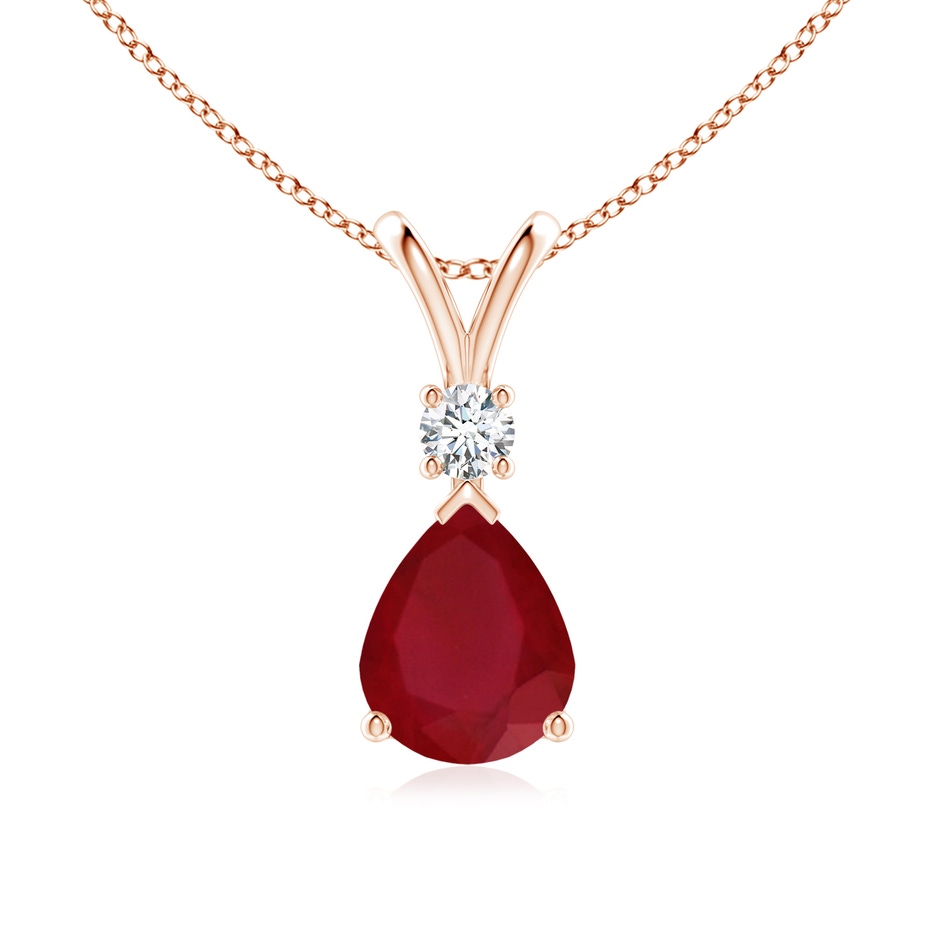 10x8mm AA Ruby Teardrop Pendant with Diamond in Rose Gold 