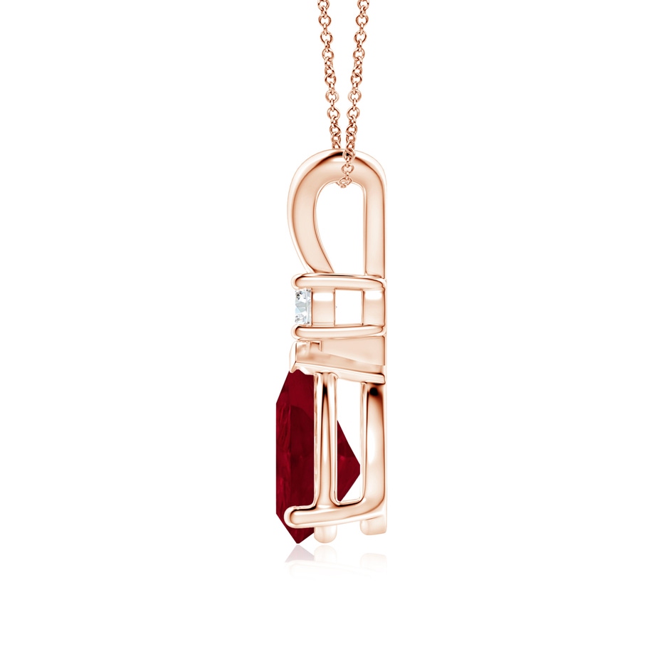 10x8mm AA Ruby Teardrop Pendant with Diamond in Rose Gold side 199