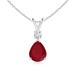 10x8mm AA Ruby Teardrop Pendant with Diamond in S999 Silver