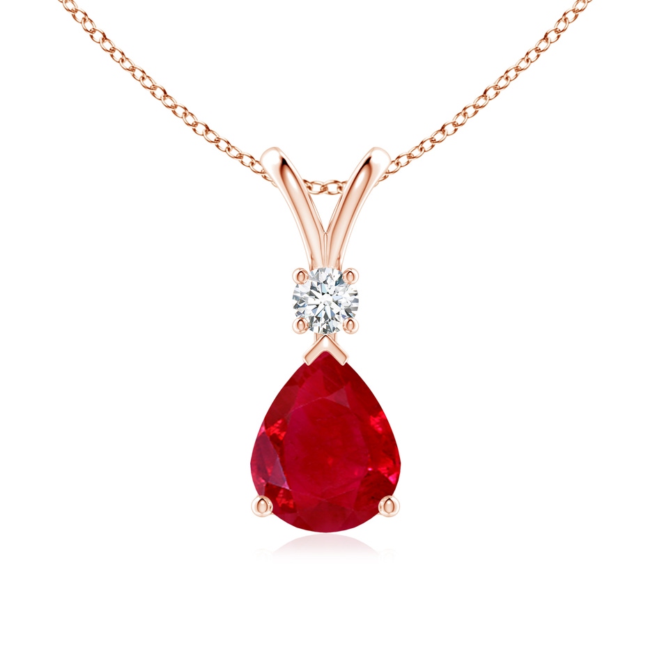 10x8mm AAA Ruby Teardrop Pendant with Diamond in 18K Rose Gold 