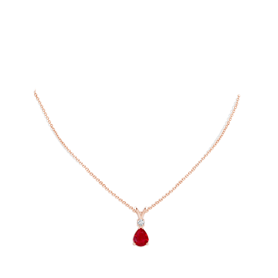 10x8mm AAA Ruby Teardrop Pendant with Diamond in 18K Rose Gold pen