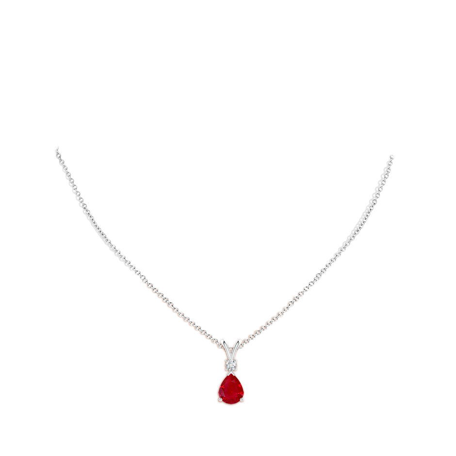 10x8mm AAA Ruby Teardrop Pendant with Diamond in S999 Silver pen