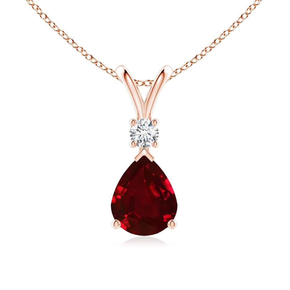 10x8mm AAAA Ruby Teardrop Pendant with Diamond in 18K Rose Gold 