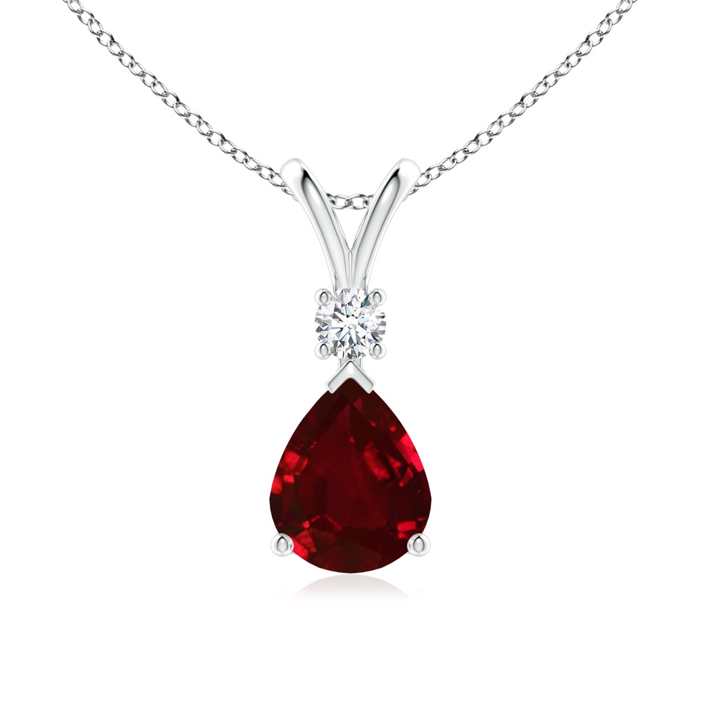 10x8mm AAAA Ruby Teardrop Pendant with Diamond in P950 Platinum