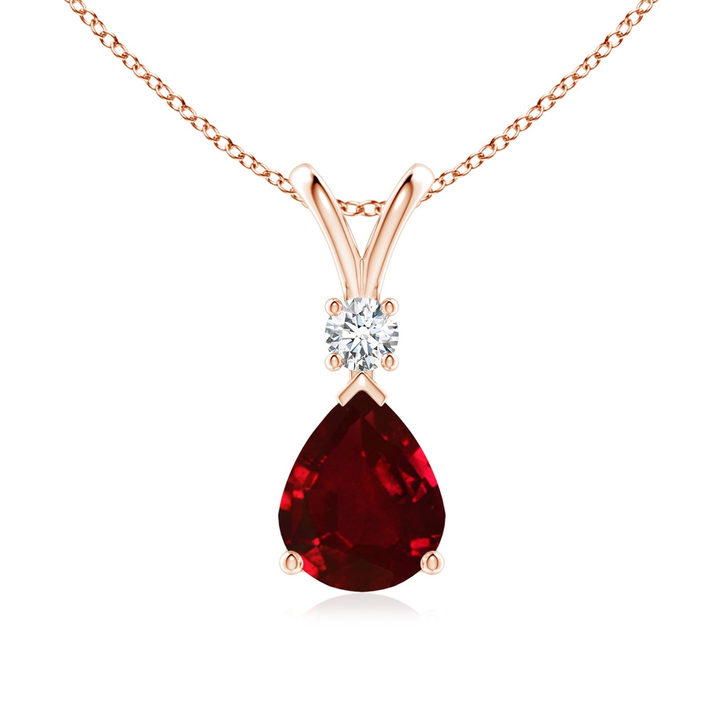 10x8mm AAAA Ruby Teardrop Pendant with Diamond in Rose Gold