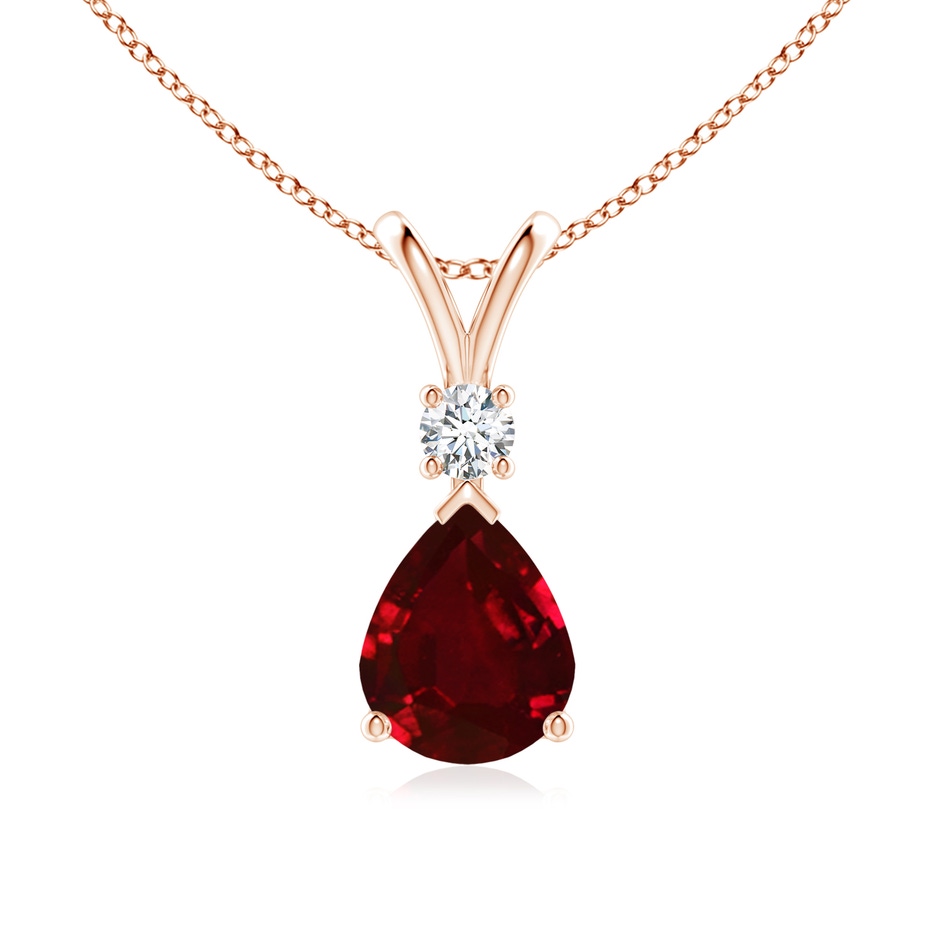 10x8mm AAAA Ruby Teardrop Pendant with Diamond in Rose Gold 