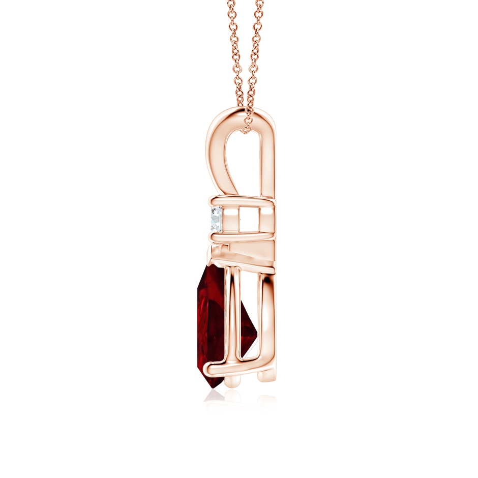 10x8mm AAAA Ruby Teardrop Pendant with Diamond in Rose Gold side 199