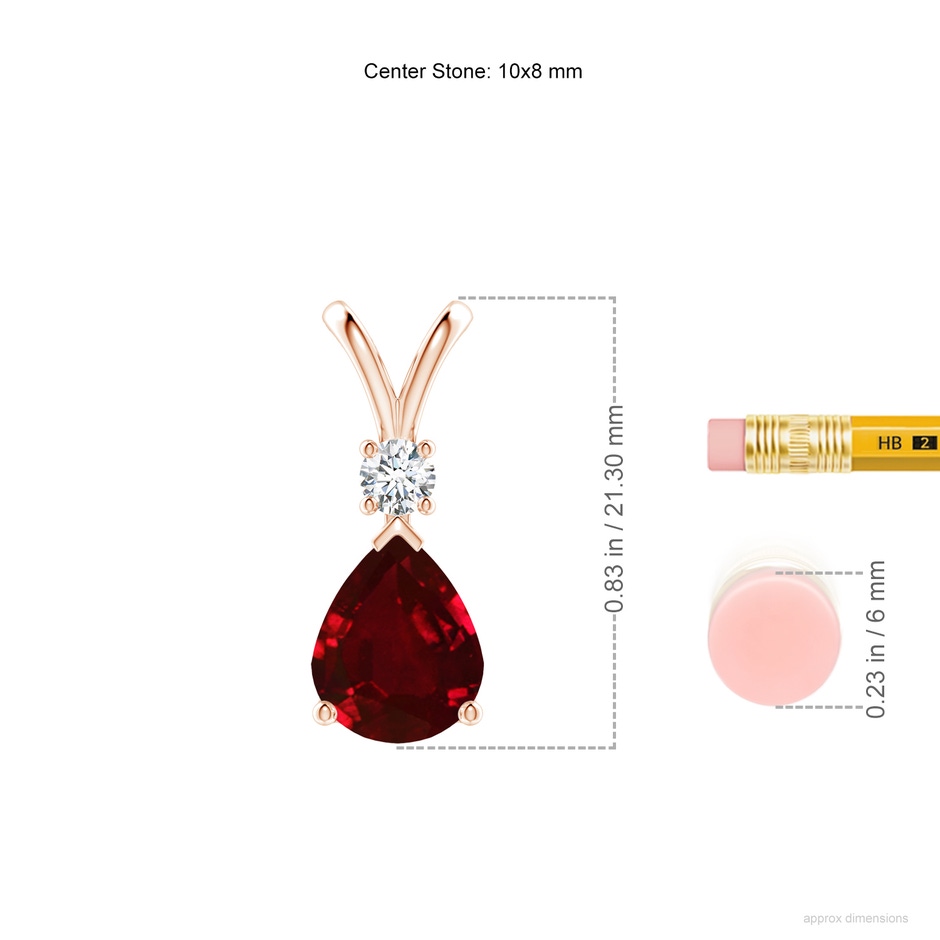 10x8mm AAAA Ruby Teardrop Pendant with Diamond in Rose Gold ruler