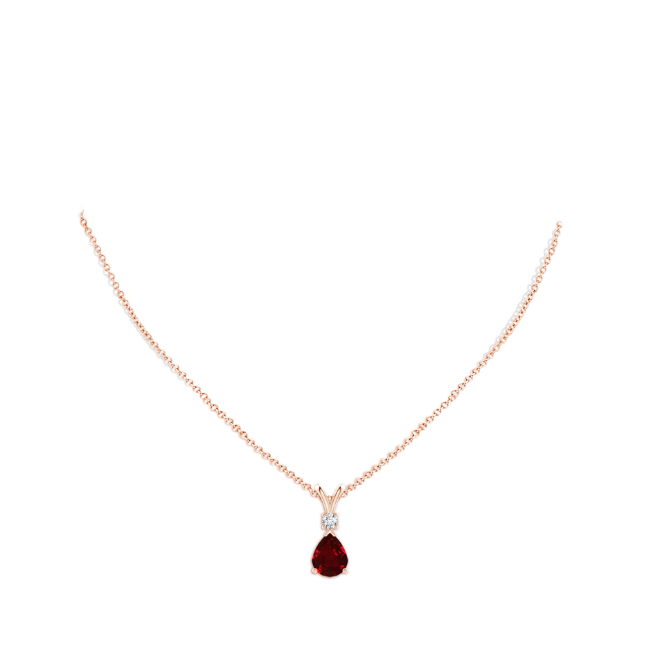 10x8mm AAAA Ruby Teardrop Pendant with Diamond in Rose Gold pen