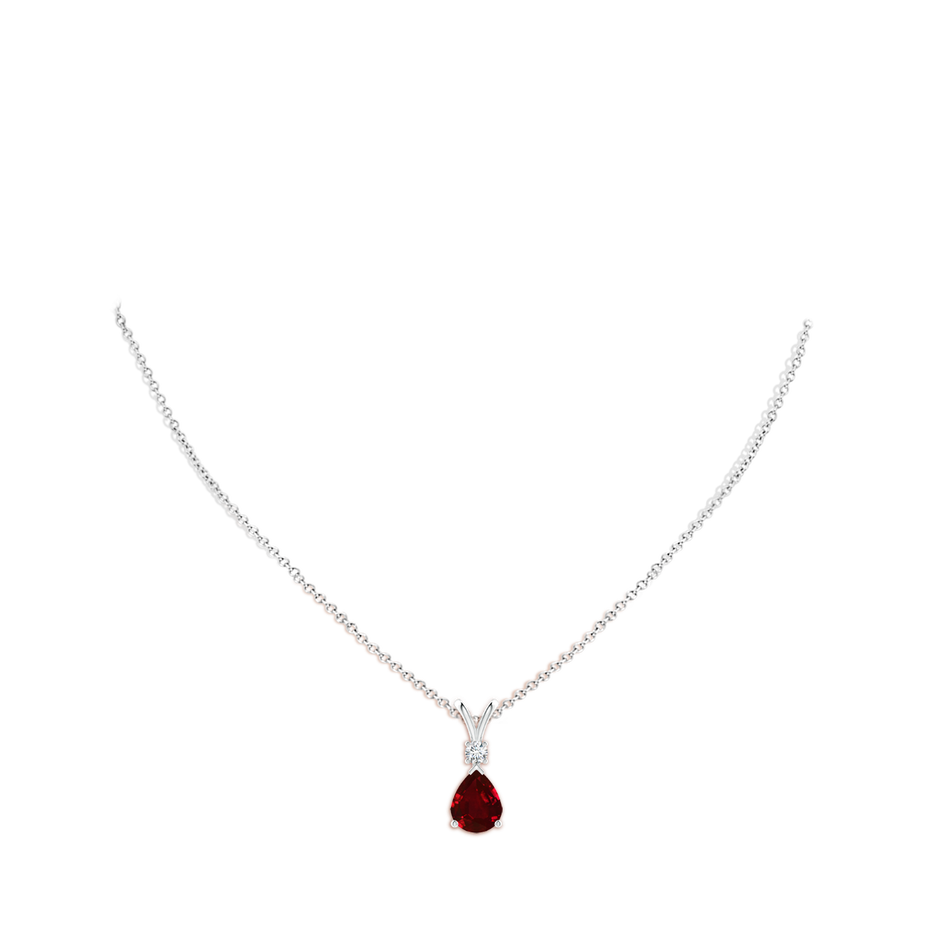 10x8mm AAAA Ruby Teardrop Pendant with Diamond in White Gold pen