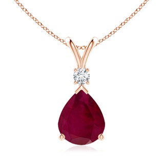 12x10mm A Ruby Teardrop Pendant with Diamond in 9K Rose Gold