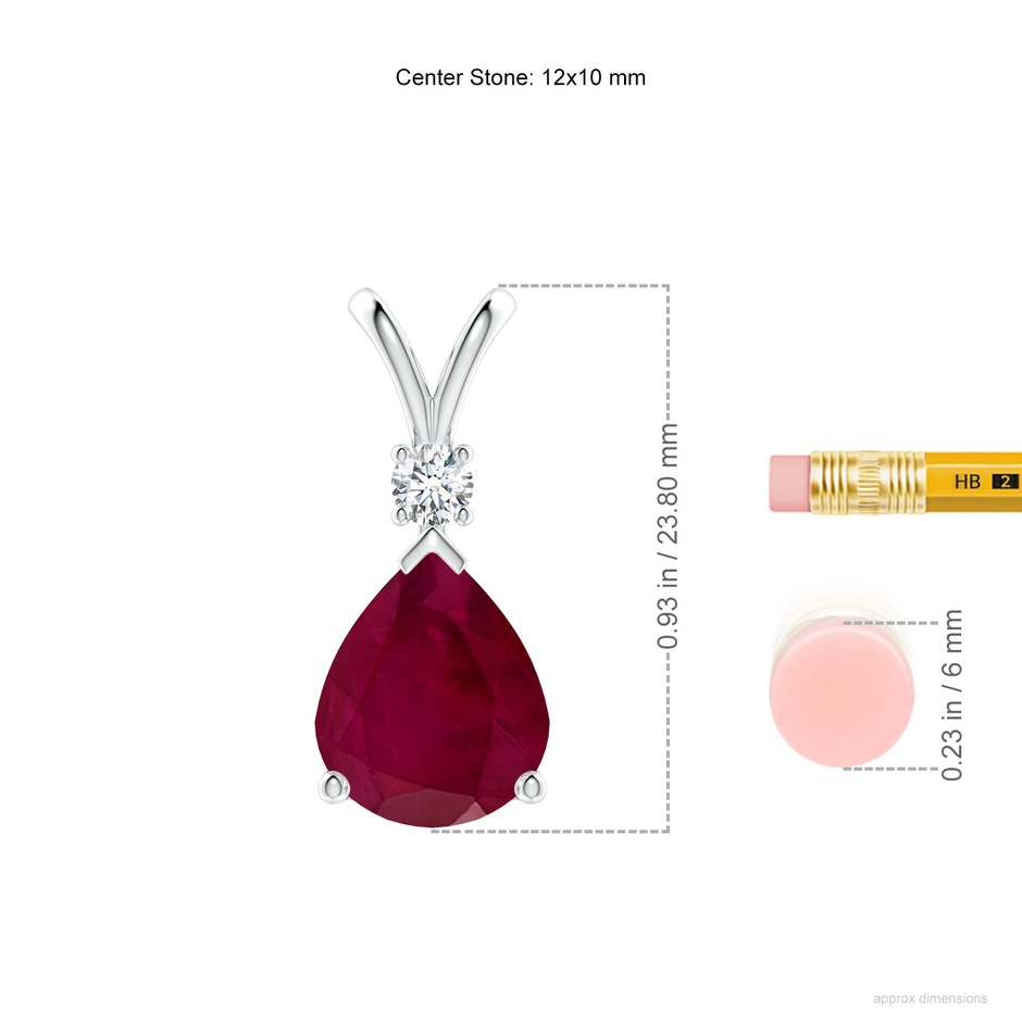 12x10mm A Ruby Teardrop Pendant with Diamond in P950 Platinum ruler