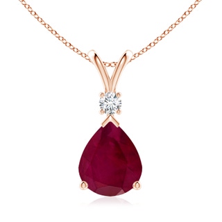 12x10mm A Ruby Teardrop Pendant with Diamond in Rose Gold