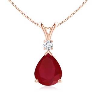 12x10mm AA Ruby Teardrop Pendant with Diamond in 18K Rose Gold