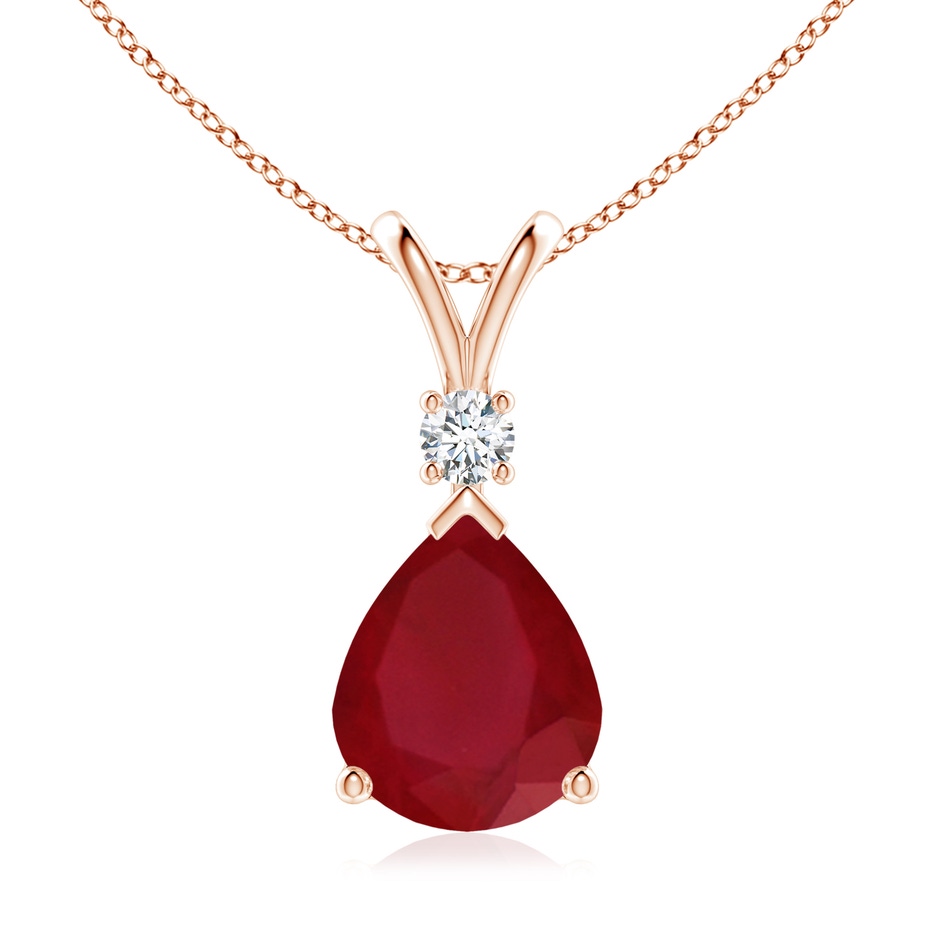 12x10mm AA Ruby Teardrop Pendant with Diamond in Rose Gold 