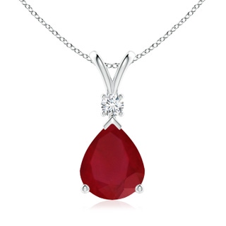 12x10mm AA Ruby Teardrop Pendant with Diamond in S999 Silver