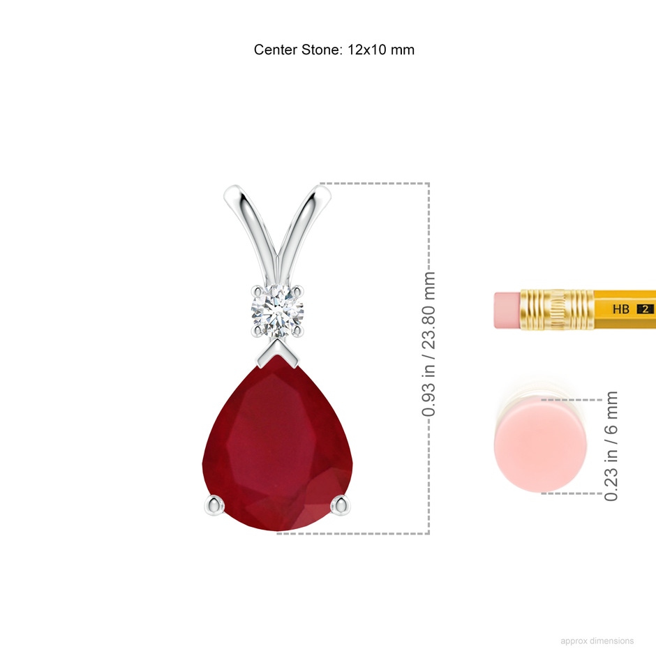 12x10mm AA Ruby Teardrop Pendant with Diamond in S999 Silver ruler