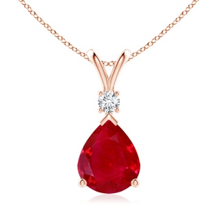 12x10mm AAA Ruby Teardrop Pendant with Diamond in 18K Rose Gold