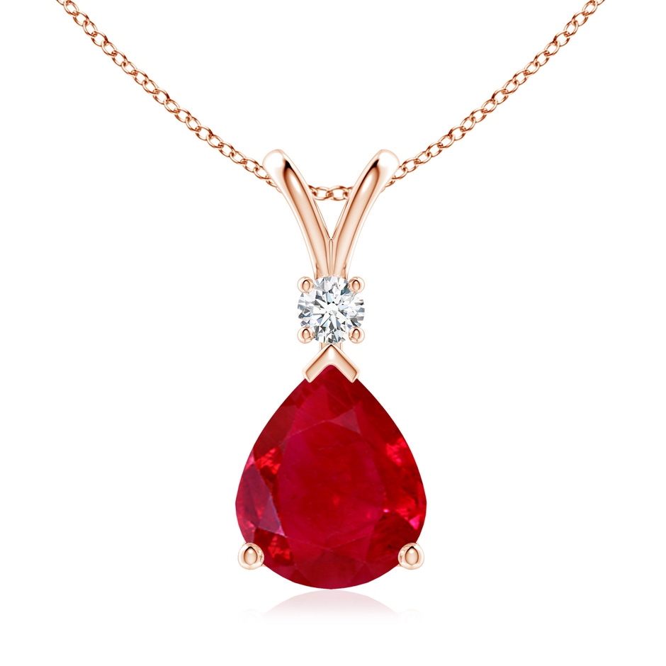12x10mm AAA Ruby Teardrop Pendant with Diamond in Rose Gold 