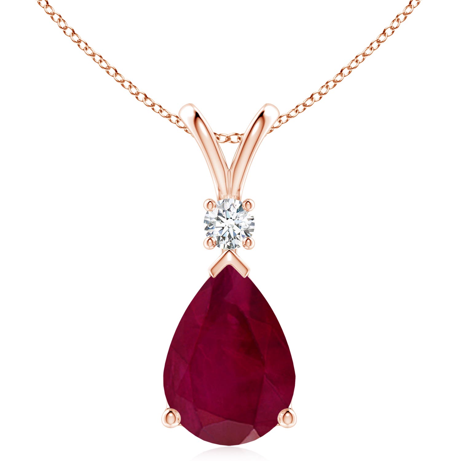 Angara 6.77 CTW Prong-Set Ruby Teardrop V-Bale Pendant with Diamond in 18K Rose Gold