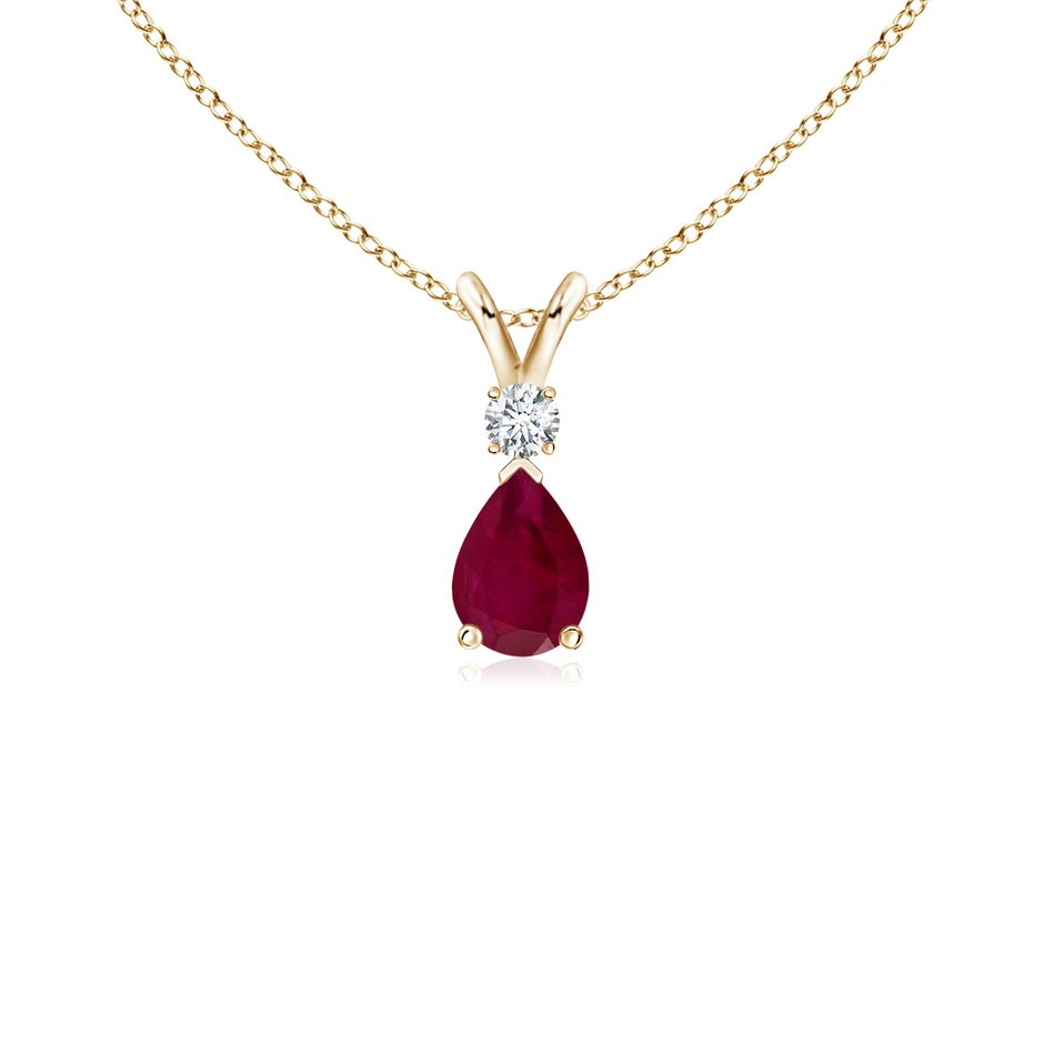 6x4mm A Ruby Teardrop Pendant with Diamond in 10K Yellow Gold 