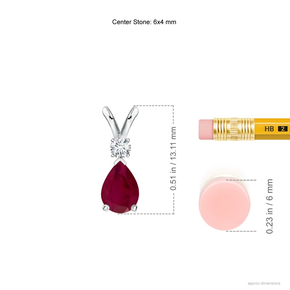 6x4mm A Ruby Teardrop Pendant with Diamond in S999 Silver ruler